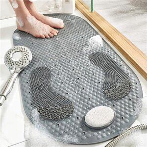 32"X16" Foot Scrubber Shower Mat with Feet Scrub Stone, Oval Bathtub Mat